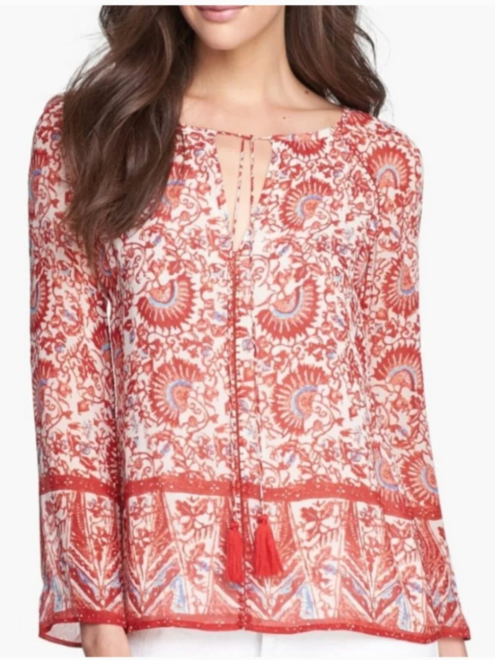 TORY BURCH ‘Danica' Silk Top In Madura Acai Red Size 14 - Picture 4 of 11